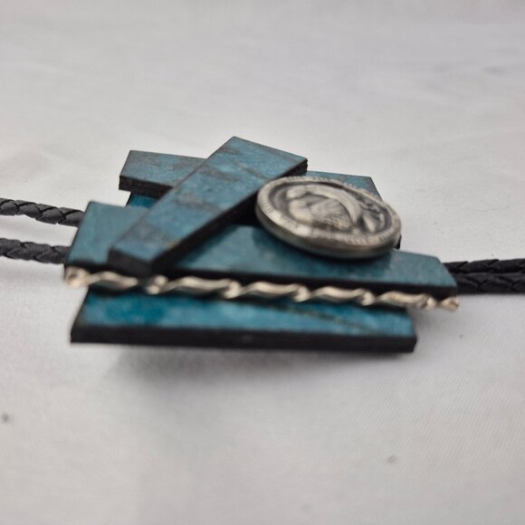 Handmade Geometric Shape Bolo Tie with Double Dove Bird Medallion - Picture 5 of 16